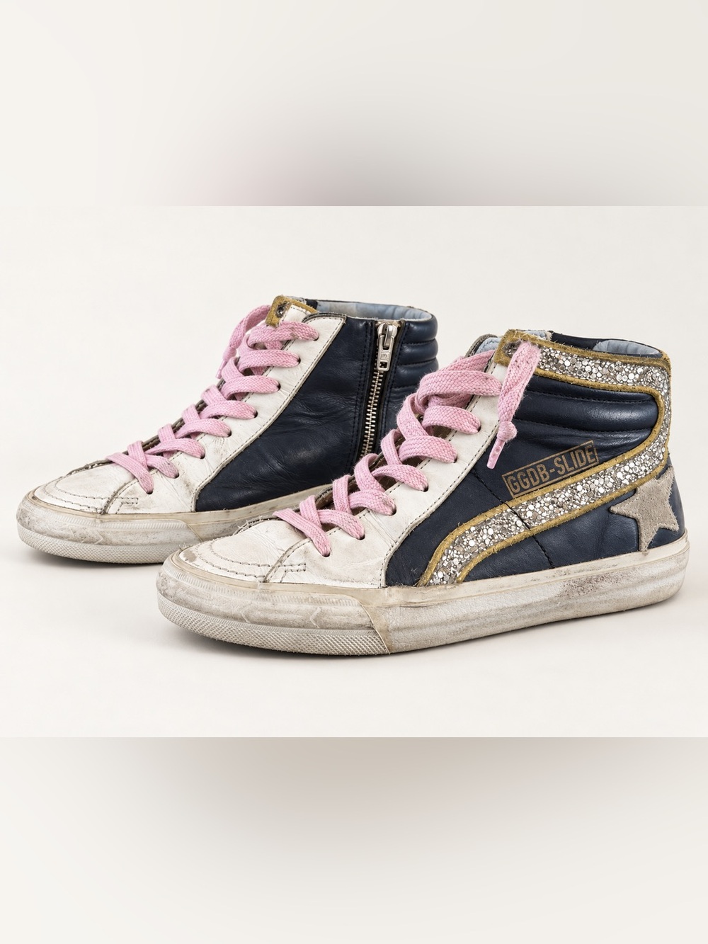 Golden Goose Slide Navy Glitter Camo High-Top Sneakers EU 36
